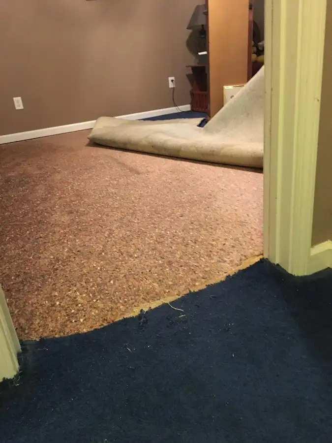 Carpet pad removal revealing water damage during Drying & Dehumidification in Eidson Road