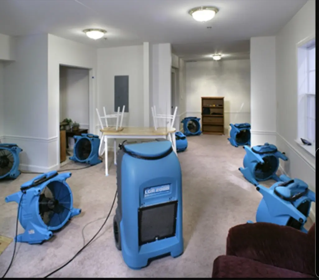 Air movers and dehumidifier setup for Water Damage Restoration in Eidson Road